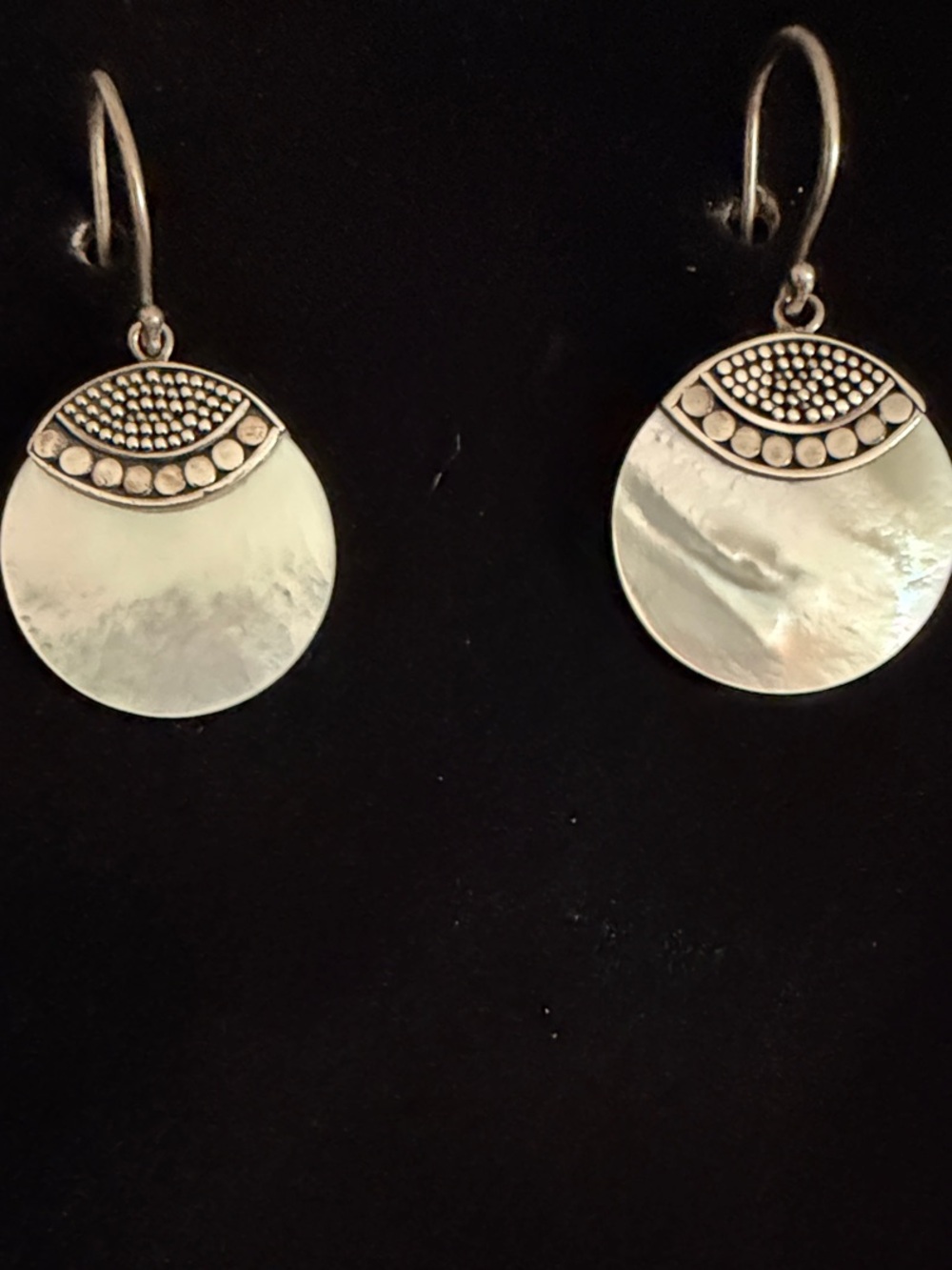 Sterling 925 Balinese Mother-of-Pearl Disc Drop Earrings